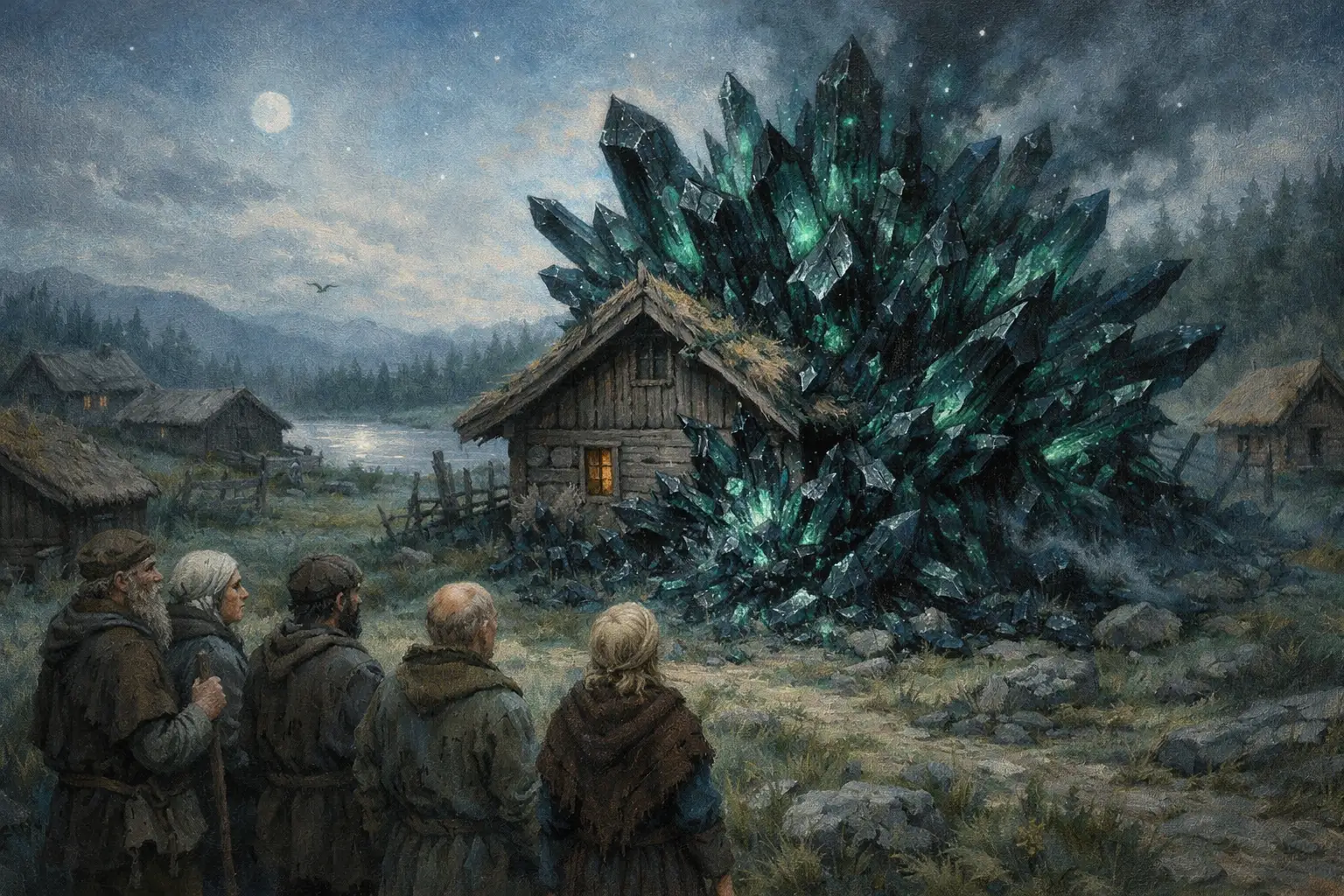 Ein Haus in einem idyllischen Dorf ist von einer seltsamen kristallinen Wucherung betroffen zu sein, die beginnt, das ganze Haus zu umschließen.